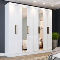 Guarda Roupa Casal 8 Portas 4 Gavetas com Espelho Paris Casa 812 Preto HP
