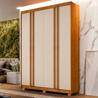 Guarda-Roupa Casal Singapura 4 Portas 3 Gavetas Ripado Cinamomo/Off White - Pnr Móveis