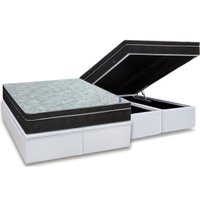 Cama Box Baú King: Colchão Molas Ortobom Nanolastic Light + Base CRC Courano White(186x198)