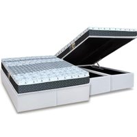 Cama Box Baú King: Colchão Molas Castor Bonnel System Class One Face + Base CRC Courano White(193x203)
