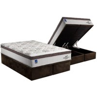 Cama Box Baú King: Colchão Molas MasterPocket Ensacadas Plumatex Personalle + Base CRC Suede Brown(193x203)