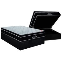 Conjunto Box Baú Casal: Colchão Molas Ortobom Ensacadas Elegant + Base CRC Suede Black (138x188)