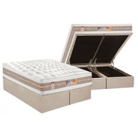 Cama Box Baú King: Colchão Molas Castor Pocket Silver Star Air Double Face + Base CRC Suede Clean(193x203)