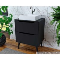 Gabinete de Banheiro c/ Pés BN3639 s/ Cuba 2 Gavetas 60cm cor Preto - Tecno Mobili