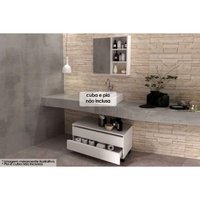 Conjunto de Banheiro Balcão c/ Rodizios BN3603 s/ Cuba 80cm e Armário c/ Espelho BN3609 Branco - Tecno Mobili