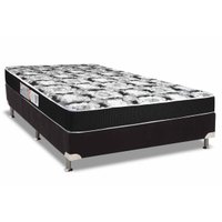 Cama Box Casal: Colchão Espuma Luckspuma D33 Supreme Black Pró Saúde Duplo + Base CRC Suede Black(138x188)