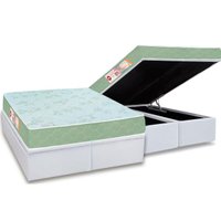 Cama Box Baú King: Colchão Espuma Castor D33 Sleep Max Duplo + Base CRC Courano White(193x203)