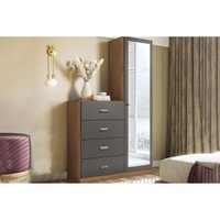Cômoda de Quarto Estilo c/ 1 Porta c/ Espelho e 4 Gavetas Jatoba Atacama/Grafitte - Santos Andirá