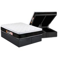 Cama Box Baú King: Colchão Espuma Castor D45 Black e White Air Euro Pillow + Base CRC Suede Gray(193x203)