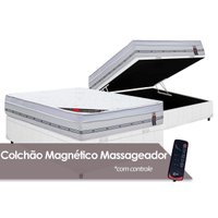 Cama Box Baú Casal: Colchão Magnético Castor Molas Pocket c/ Vibro Massagem Gold Star + Base CRC Courano White (138x188)