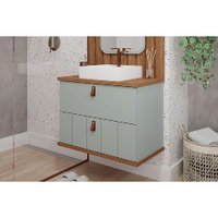 Gabinete de Banheiro Balcão Milano 1 Porta e 1 Gaveta c/Cuba 80cm Pistache/Freijo - MGM