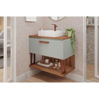 Gabinete de Banheiro Balcão Duna 1 Porta c/Cuba 80cm Pistache/Freijo - MGM