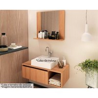 Conjunto de Banheiro Balcão Suspenso BN3601 s/ Cuba 80cm e Armário c/ Espelho BN3610 Amêndoa - Tecno Mobili