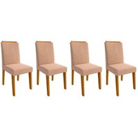 Cadeira Sala de Jantar Clarice Kit 4 Un Nature/Suede Nude Bege - Cimol