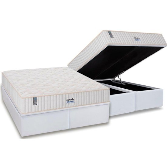 Cama Box Baú King: Colchão Molas Sealy MasterPocket Ensacadas Miami + Base CRC Courano White(193x203)