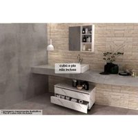 Conjunto de Banheiro Balcão c/ Rodizios BN3603 s/ Cuba 80cm e Armário c/ Espelho BN3609 Mármore Branco - Tecno Mobili