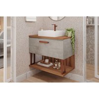Gabinete de Banheiro Balcão Duna 1 Porta c/Cuba 80cm Cimento/Freijo - MGM