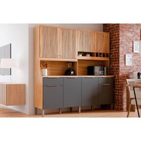 Kit de Cozinha Compacta Concord c/ 8 Portas e 2 Gavetas 200x206cm Amendoa/Chumbo - Ronipa