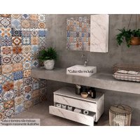 Conjunto de Banheiro Balcão c/ Rodizios BN3603 s/ Cuba 80cm e Armário c/ Espelho BN3602 Mármore Branco - Tecno Mobili