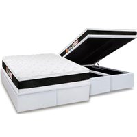 Cama Box Baú King: Colchão Espuma Castor D45 Black e White Air Double Face + Base CRC Courano White(193x203)