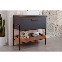 Gabinete de Banheiro Balcão Portinari 1 Porta c/Cuba 80cm Titanio/Freijo - MGM