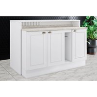 Bancada Ilha Cozinha  Gourmet Americana c/ 3 Portas 145cm Branco - Henn
