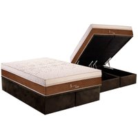 Cama Box Baú King: Colchão Molas Ensacadas Polar MasterPocket Jasmin Fort + Base CRC Suede Brown(193x203)