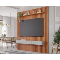 Home p/ TV até 65 Pol Maragogi c/ Bancada e Prateleira Ripado 185x220cm Cinamomo/Off White - Permóbili