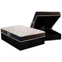 Cama Box Baú King: Colchão Espuma Anjos D28 / AG65 Pantanal + Base CRC Suede Black(193x203)