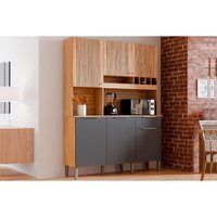 Kit de Cozinha Compacta Moscato c/ 6 Portas e 1 Gaveta 197x151cm Amendoa/Chumbo - Ronipa