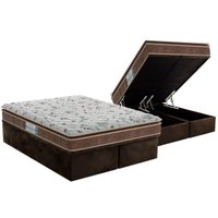 Cama Box Baú King: Colchão Espuma Probel D45 Advanced Pillow Super + Base CRC Suede Brown(193x203)