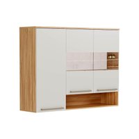 Armário Aéreo Cozinha Modulado Nápoli Prime c/ 3 Portas ( 2 c/ Vidro Reflecta) 120cm Amendoa/Off White - Ronipa