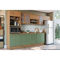 Cozinha Completa Botanic 8 Peças (3Aéreos+2Balcões+1Paneleiro+2Complementos) M663 Nogueira/Verde Oliva - Kappesberg