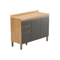 Gabinete de Cozinha Modulado Balcão Chardonnay 3 Portas e 2 Gavetas c/ Tampo 120cm Amendoa/Grafite - Ronipa