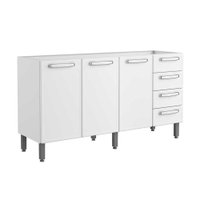 Gabinete p/ Pia Cozinha Balcão Evidence 7028 c/ 3 Portas 4 Gavetas s/ Tampo 160cm Branco - Bertolini