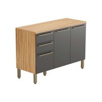 Gabinete de Cozinha Modulado Balcão Nápoli Prime 3 Portas e 2 Gavetas c/ Tampo 120cm Amendoa/Grafite - Ronipa