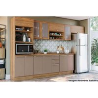 Cozinha Completa Botanic 8 Peças (3Aéreos+2Balcões+1Paneleiro+2Complementos) M663 Nogueira/Fendi - Kappesberg