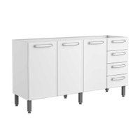 Gabinete p/ Pia Cozinha Balcão Evidence 7028 c/ 3 Portas e 4 Gavetas s/ Tampo 160cm Branco - Bertolini