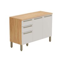 Gabinete de Cozinha Modulado Balcão Nápoli Prime 3 Portas e 2 Gavetas c/ Tampo 120cm Amendoa/Off White - Ronipa