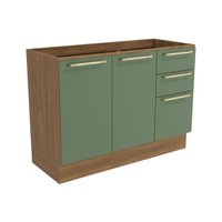 Gabinete p/ Pia Cozinha Balcão Botanic M624 c/ 2 Portas e 3 Gavetas s/Tampo 120cm Nogueira/Verde - Kappesberg