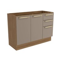 Gabinete p/ Pia Cozinha Balcão Botanic M624 c/ 2 Portas e 3 Gavetas s/Tampo 120cm Nogueira/Fendi - Kappesberg