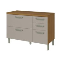 Gabinete p/ Pia Cozinha Balcão c/ Tampo Princesa c/ 2 Portas e 3 Gavetas 120cm Freijo/Off White - Nesher