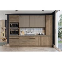 Cozinha Completa Maxxi 7 Peças (2Aéreos+2Balcões+2Paneleiros+1Complemento) s/Pia CZ213 Nogal - Kappesberg