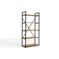 Estante p/ Sala Industrial Alta LI006 Aço c/ 5 Prateleiras 72x152cm Freijo/Preto - Kappesberg