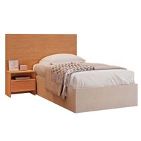 Painel Cama Box Madeirado Solteiro Prime c/ 1 Mesa e 1 Gaveta Freijo Cumaru - Novo Horizonte