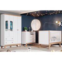 Quarto Infantil Completo Confete 3 Peças (1 Guarda Roupa + 1 Berço + 1 Cômoda) QI57 Branco/Jequitiba - Henn