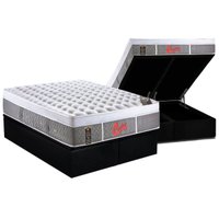 Cama Box Baú Queen: Colchão Molas Ensacadas Castor Light Stress Oxygen New Plush + Base CRC Courano Black(158x198)