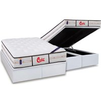 Cama Box Baú King: Colchão Molas Ensacadas Castor Gold Star Vitagel Classic + Base CRC Courano White(193x203)