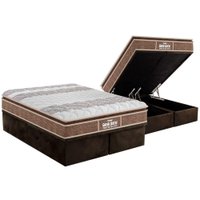 Cama Box Baú Queen: Colchão Anatômico Probel D33 Guarda Costas PróIntense Plus + Base CRC Suede Brown (158x198)