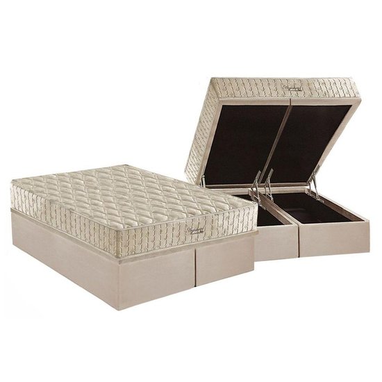 Cama Box Baú Queen: Colchão Molas Ensacadas Anjos Hotelaria Hotel Double Face + Base CRC Suede Clean(158x198)